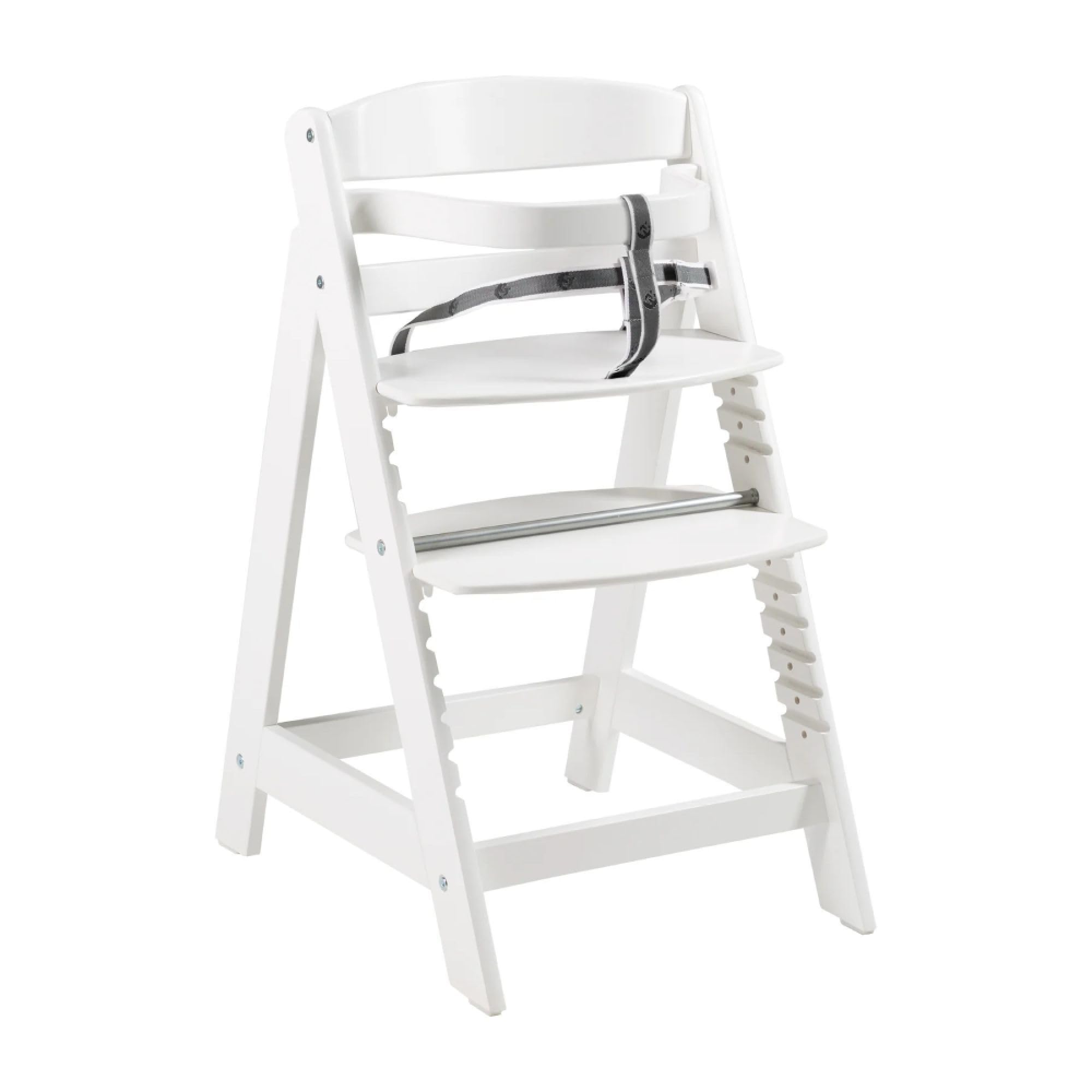 roba Evolutionary White Wooden Sit Up Click High Chair, Adjustable Height with One Click, 3 Point Belt, 6 Months up to 70 kg, with Safety Bar