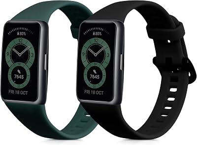 kwmobile 2x Straps for Huawei Band 6 Silicone Replacement Bands Black/Moss Green