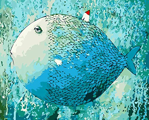 WONZOM Malen nach Zahlen für Erwachsene, DIY Malen nach Zahlen Kits auf Leinwand 16x20 Zoll - Fisch abstrakte Gemälde…