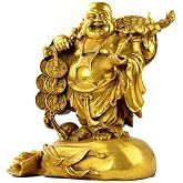 Fengshui Buddha Statues for Lucky &amp; Happiness,Laughing Buddha Figurines Sculptures Carrying Money Bag God of Wealth Statue Home Decor, Housewarming Congratulatory Gifts (Medium)