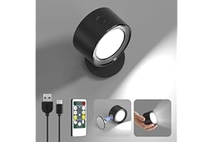 Lightbiz LED Wall Lights with Remote, Wall Mounted Sconces 3000mAh Rechargeable Battery Operated 3 Color Temperatures & Dimmable Magnetic Ball 360°Rotation Cordless Wall Light for Bedroom Bedside