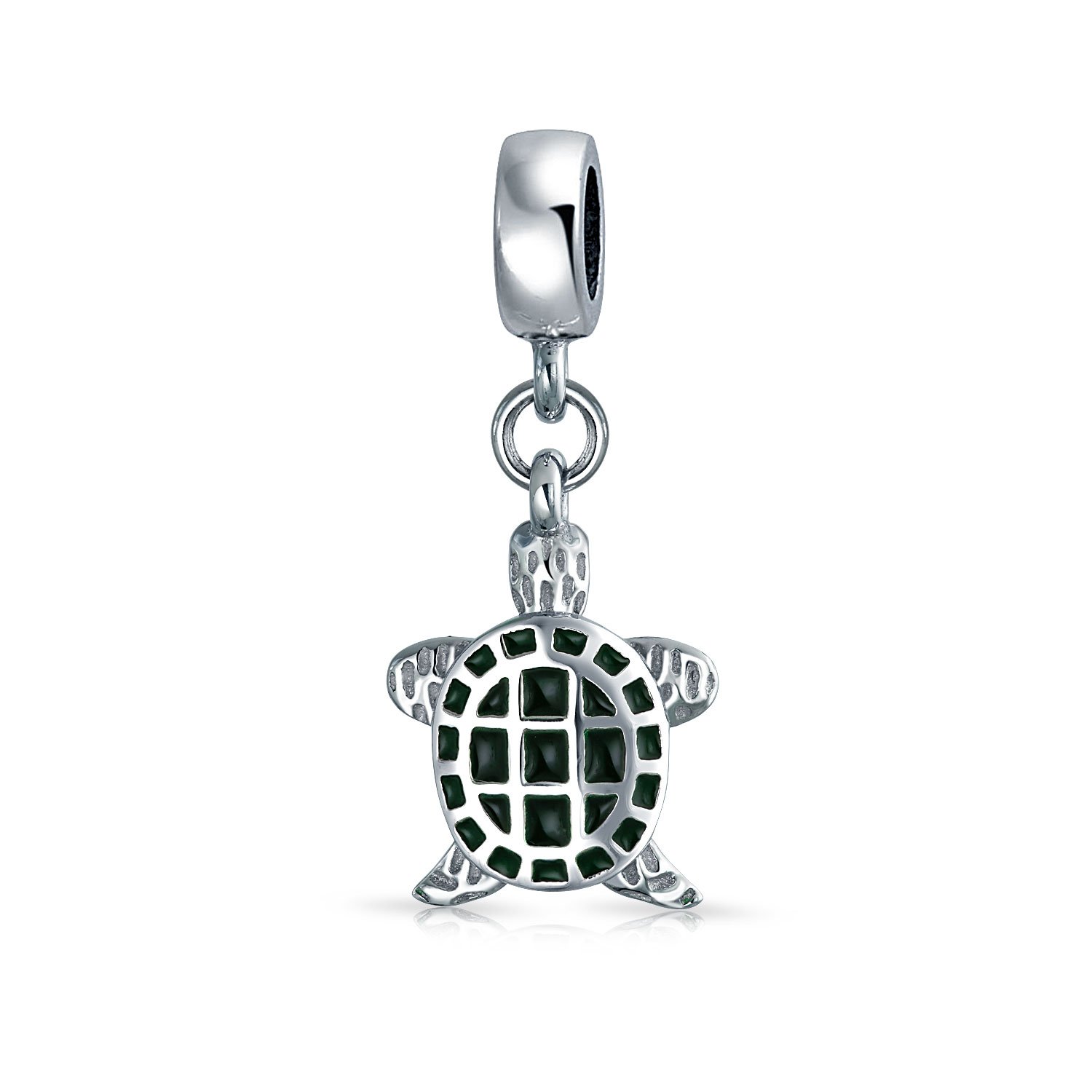 Bling Jewelry Nautical Green Turtle Tropical Vacation Dangle Bead Charm For Women For Teen .925 Sterling Silver Fits European Bracelet
