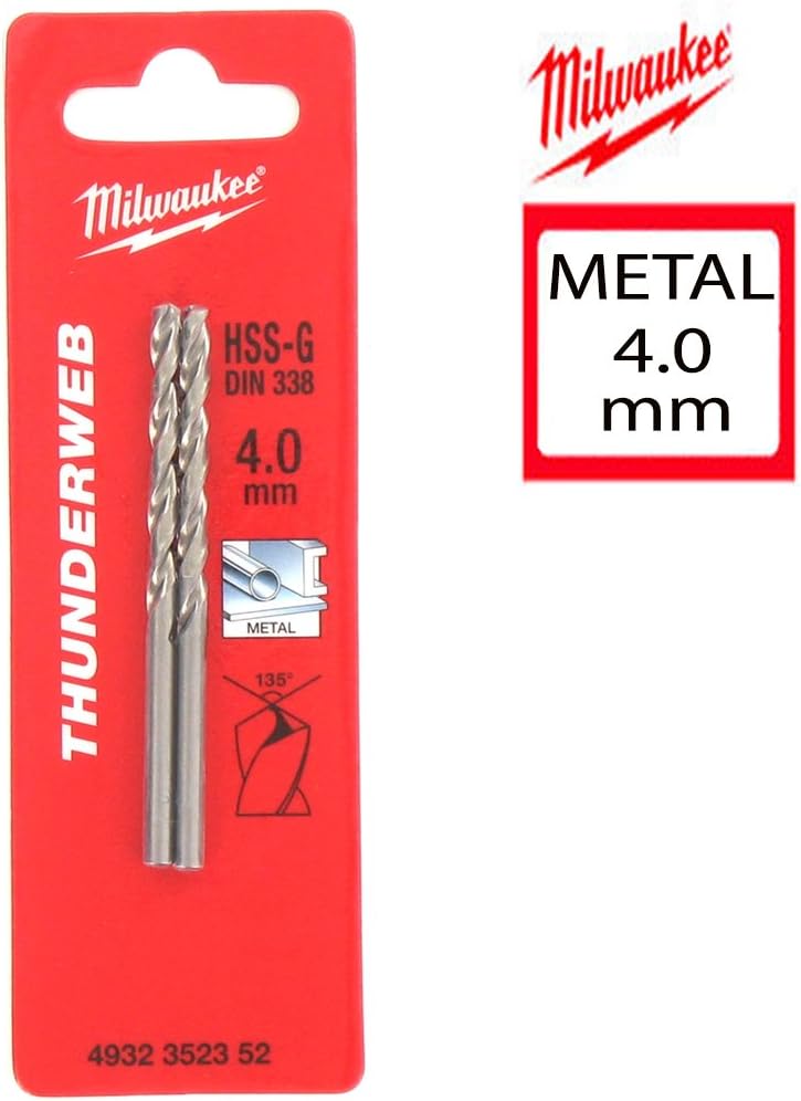 Milwaukee HSS-G THUNDERWEB Metal Drill Bits (2) 4.0mm OL:75mm WL:43mm, multi-coloured, 4.0mm Pack of 2