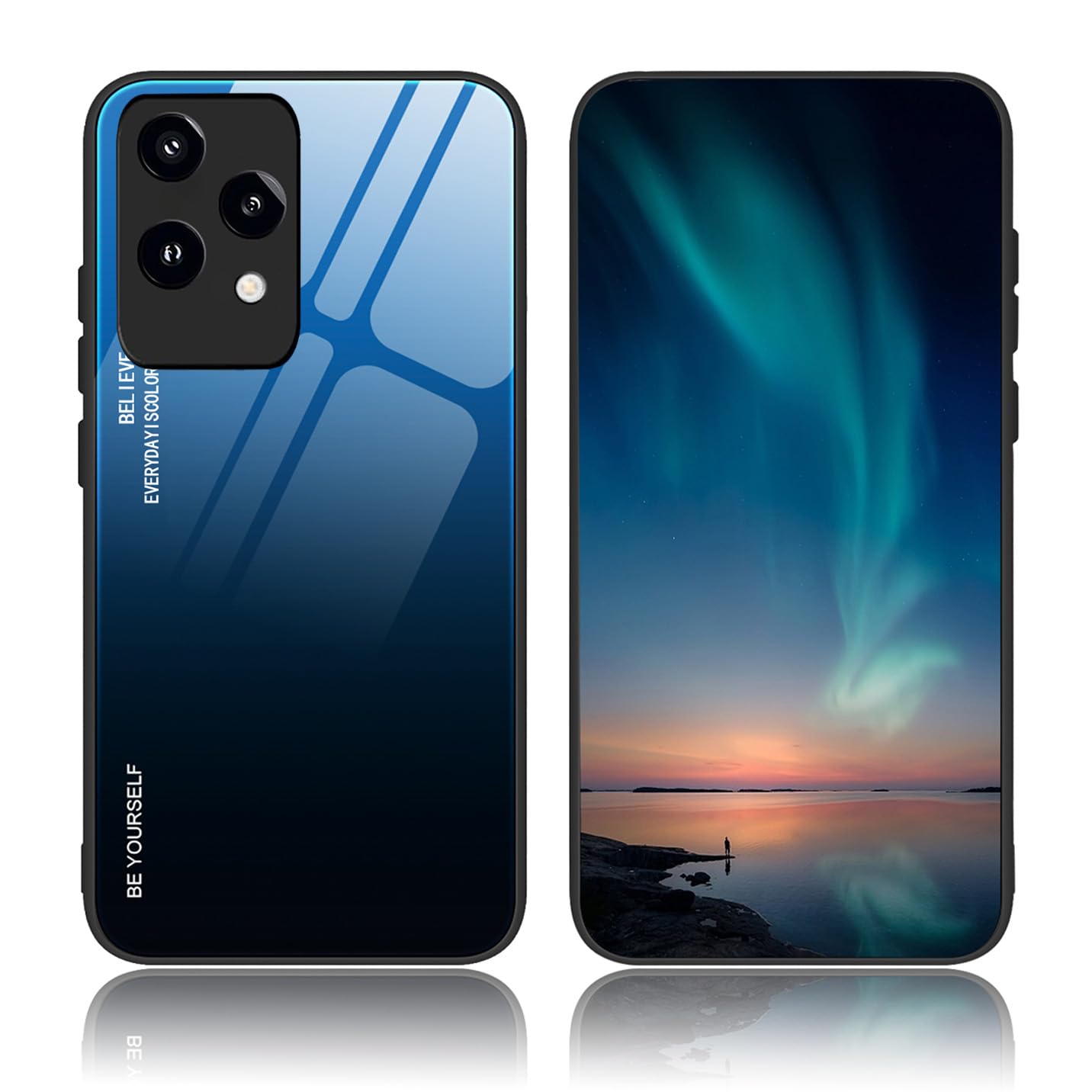 BORYA Case for Honor 200 Lite 5G, Ultra Thin Shockproof Soft Premium Silicone TPU Bumper, Colorful Gradient 9H Tempered Glass Anti-Scratch Cover, Gradient Blue