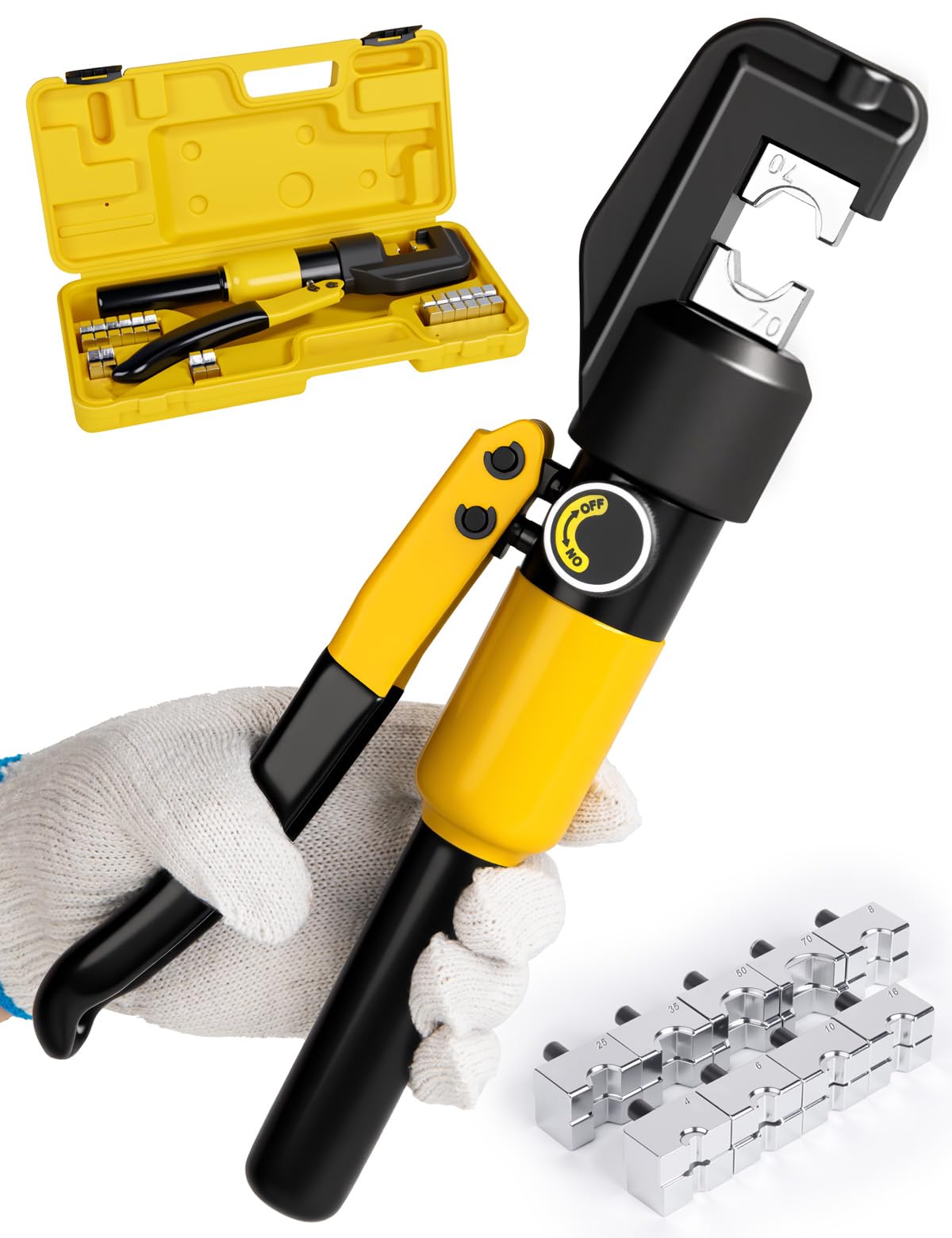 Photo 1 of HYCLAT 10 Tons Hydraulic Crimping Tool Battery Cable Lug Terminal Crimper with 9 Pairs of Dies, 12 AWG to 2/0 AWG Wire Crimping Tool