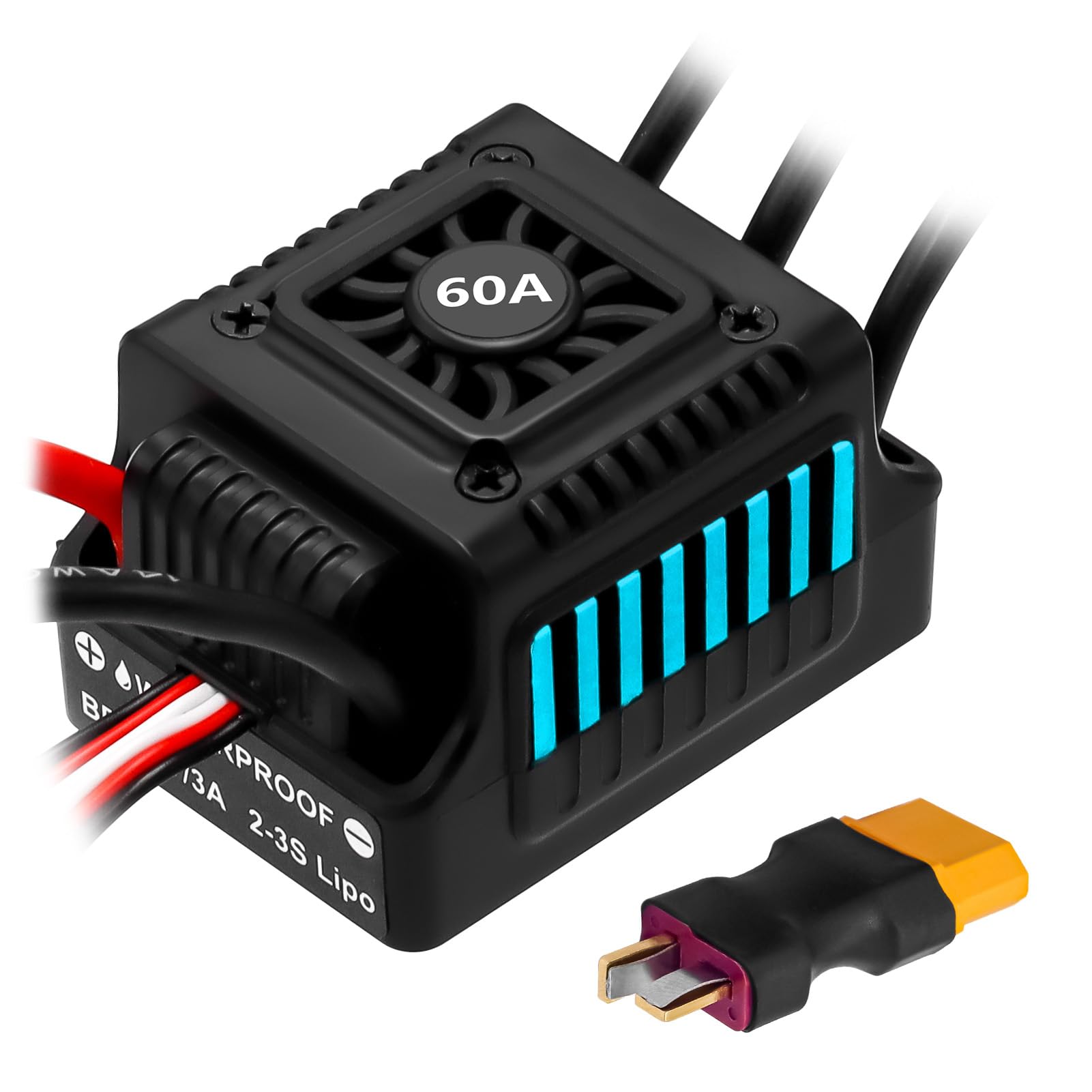 Photo 1 of Hobby Fans Upgraded 60A Brushless ESC 2-3S Electronic Speed Controller Waterproof ESC for 1/10 Remote Control Car Truck (Blue)