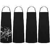 4 Pcs Waterproof Apron Rubber Vinyl Apron 40" Extra Long Kitchen Aprons for Men and Women Heavy Duty Work Aprons for Grilling Dishwashing Cleaning Grooming, Black