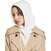 Facecozy Winter Hats for Women, Wool Blend Hooded Scarf Hat for Women Balaclava Knit Skull Cap Beanie Hat Men Neck Gaiters