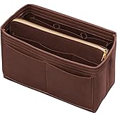 DailyPlus Felt Bag Organizer Insert with Zipper and Key Chain for Tote Purse - Brown Small