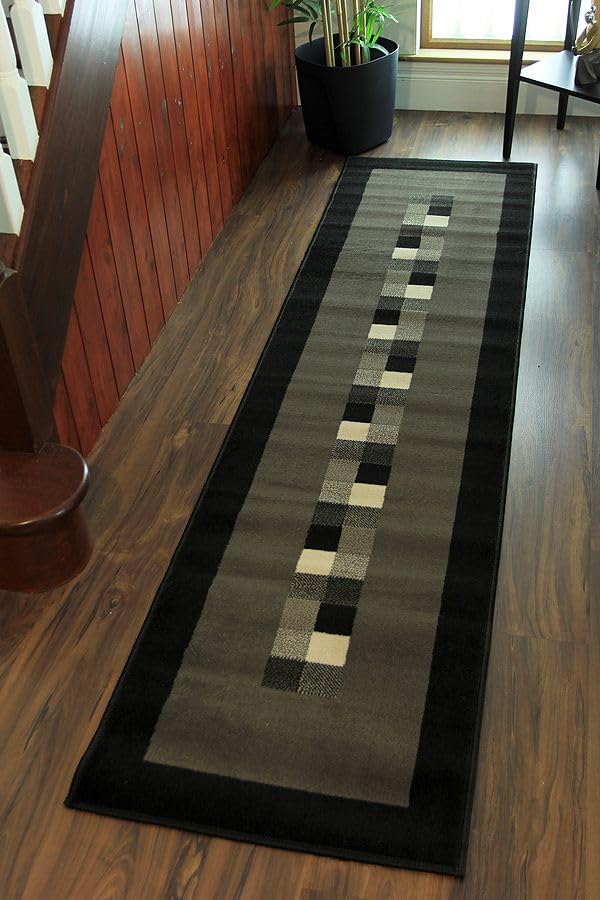 Milan Soft Modern Black & Grey Border Rug 777-H51-5 Sizes