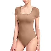 PUMIEY Women's Scoop Neck Short Sleeve Bodysuit Slimming Fit Body suit Top Smoke Cloud Pro Collection