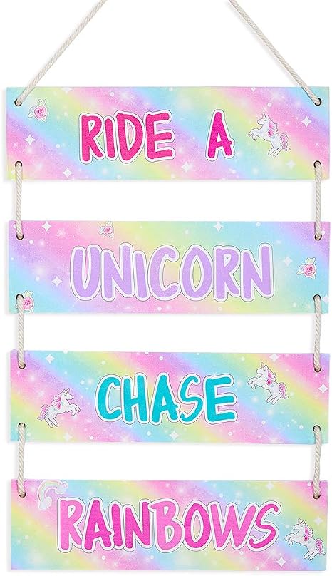 Amazon Com Beinou Wall Decor Signs Unicorn Wood Hanging Sign Rainbow Sayings For Bedroom 23 2 X 11 Home Decor Sign Living Room Wall Sayings Decorative Signs Gift For Girls Everything Else