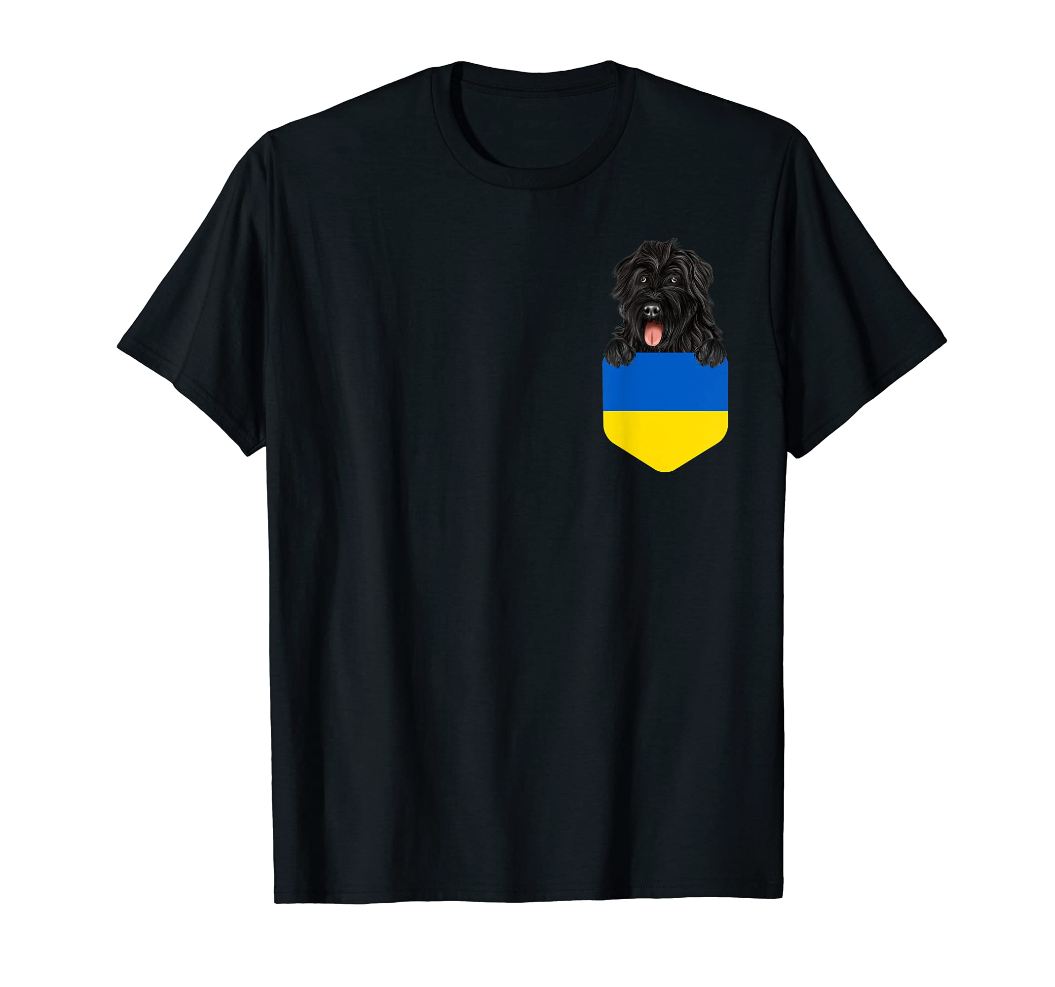 Ukraine Flag Bouvier des Flandres Dog In Pocket T-Shirt