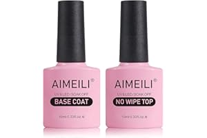 AIMEILI Gel Nail Polish No Wipe Top and Base Coat Set Shine Finish Long Lasting Soak Off Gel Nail Lacquer - 2 x 10ml