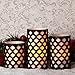 Flameless Wax Pillar Candles with Timer, White & Black, Moroccan Design, Warm White LED Glow, Batteries Included - Set of 3