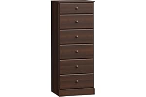 Prepac Astrid Tall Brown Dresser: 16.5"D x 19.75"W x 50"H, 6-Drawer Chest for Bedroom by Prepac - Perfect Chest of Drawers for Ample Storage