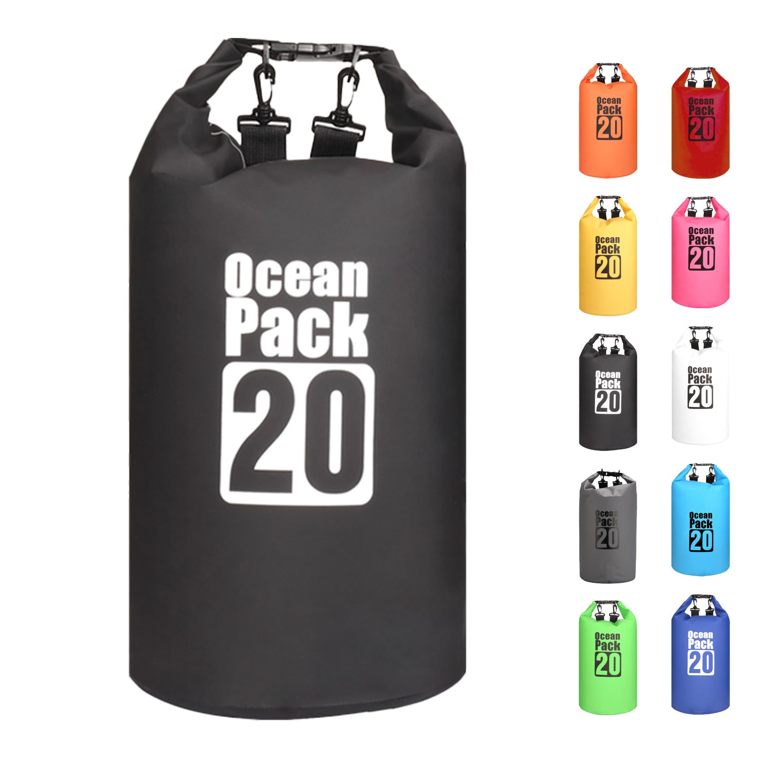 MORAINJAY 20L Black Dry Bag,Waterproof Bag with Double Adjustable Shoulder Strap,Large Capacity Dry Sack 2L 5L 10L 15L 20L 30L for Outdoor Camping,Rafting,Swimming,Boating,Surfing