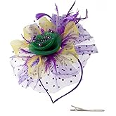 ASIJUNTYECHO Mardi Gras Fascinator Hat for Women, Headband With Flower Mesh Feathers, Hair Clip