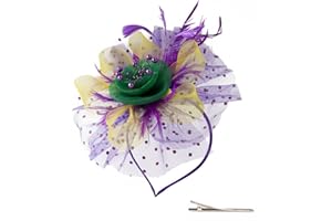 HACEOLHADA Mardi Gras Fascinator Hat for Women Mardi Gras Feather Headband Mardi Gras Headband Mardi Gras Hat Mardi Gras Headpiece Mardi Gras Hair Accessories for Women Girls Tea Party Cocktail Weddings