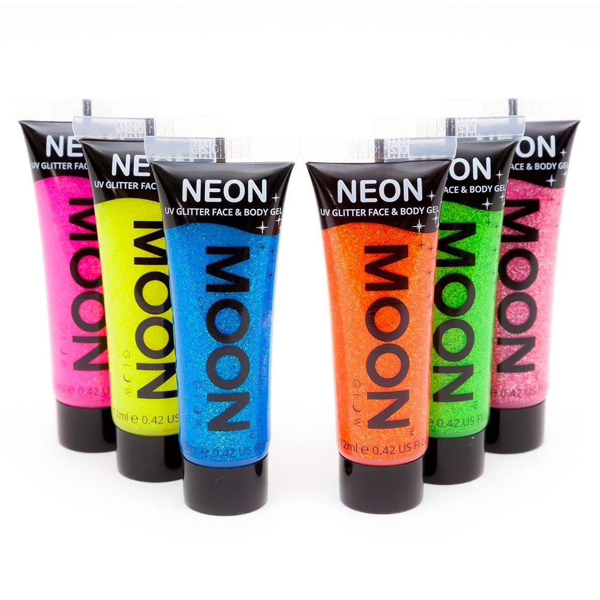 Moon Glow Neon UV Glitter Face & Body Gel - Choose from 6 colours - Glows brightly under UV! (Set of 6)