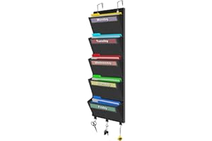HOMYFORT Weekly Over the Door File Organizer, Hanging File Folders Wall Organizer with 5 Large Pockets for Papers, Charts, Mails, Magazine, Office and Back To School Supplies Storage and Organization (Black)