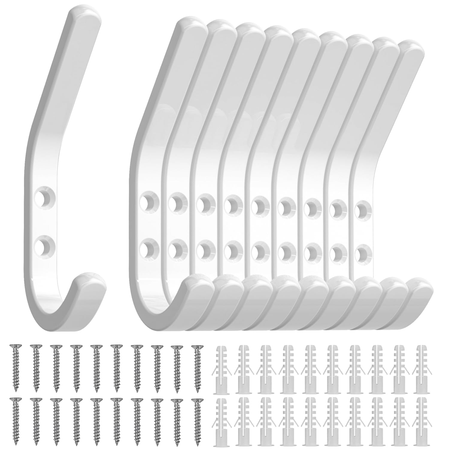 Photo 1 of GWAAZXGZ Wall Hooks for Hanging Coats - 10 Pack White 3.2'' Double Hook Design, Hat Organizers, Wall Mount Hangers for Bags and Keys, Perfect for Garage, Workshop, Entryway, Closet, and DIY Projects