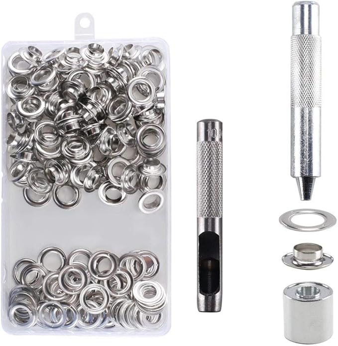 HO2NLE Grommet Kit 100 Set Grommet Eyelet Kit 10mm Tarpaulin Eyelet