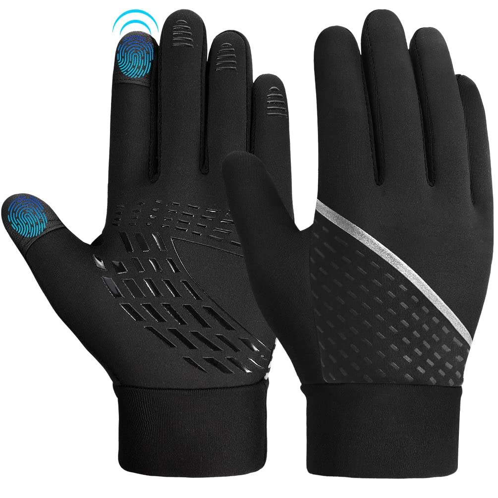 OOPOR Kids Winter Sports Cycling Gloves - Children Warm Touch Screen Anti-slip Thermal Outdoor Windproof Gloves for Boys Girls Running Riding Bike Black S Aged 6-8