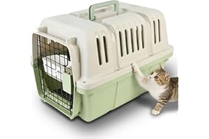 Denash Plastic Kennels Pet Carrier,Airline Friendly Hard Sided Dog and Cat Kennel,Ingle Door Travel Pet Carrier with Metal Wi