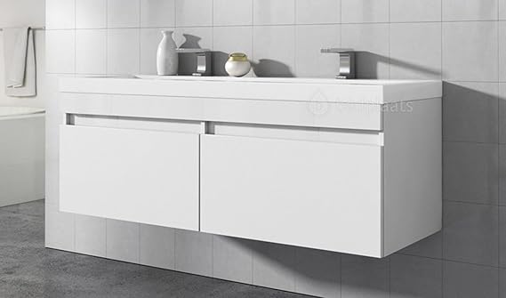 Badezimmer Badmöbel Avellino 120 cm Hochglanz Weiß - Unterschrank Schrank Waschbecken Waschtisch