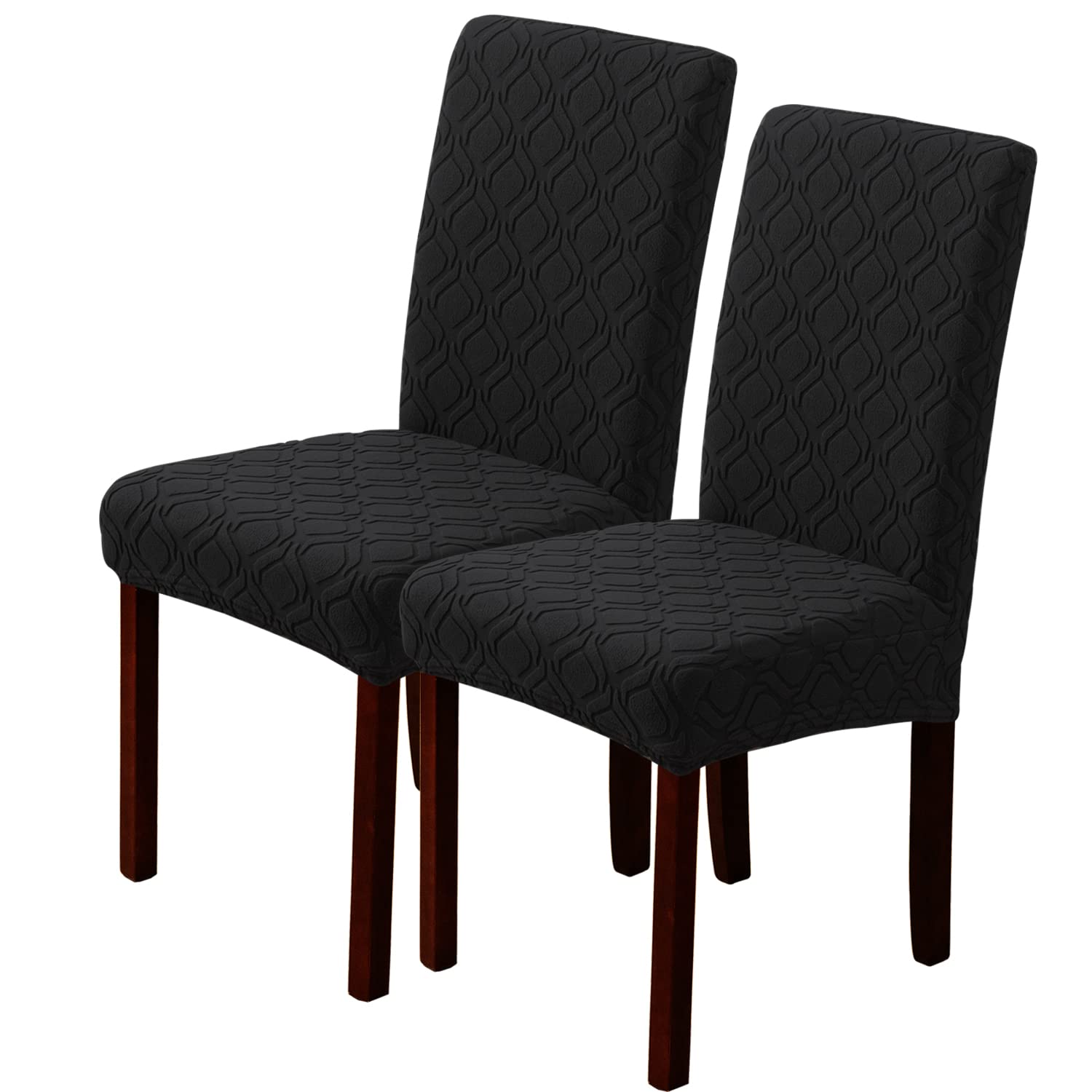 LANSHENG Dining Chair Covers, Stretch Chair Covers for Dining Chairs, Removable Washable Dining Chair Seat Slipcovers for Dining Room, Kitchen (Set of 2, Black)