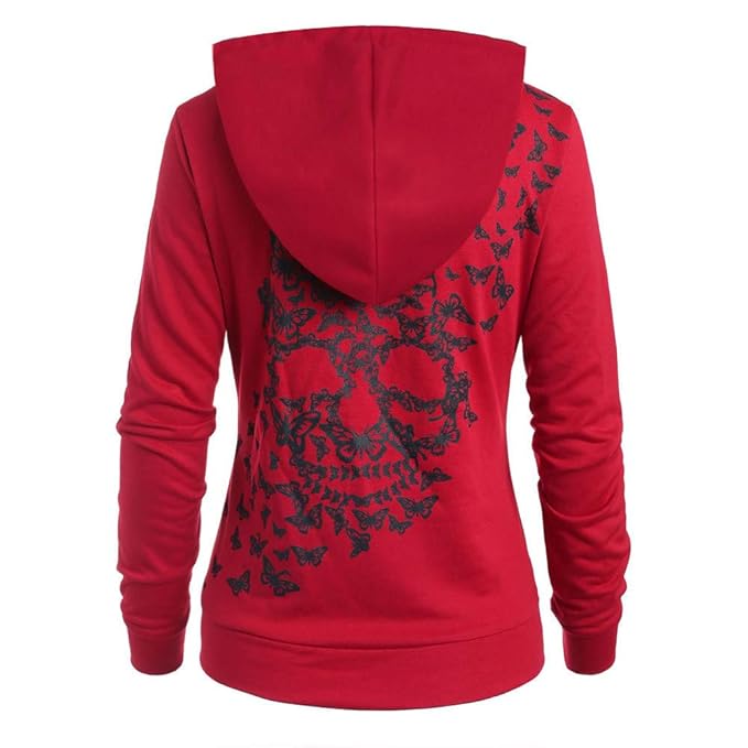 WWricotta Womens Fashion Butterflies Skull Print Hoodie Kangaroo Pocket Hooded Sweatshirt