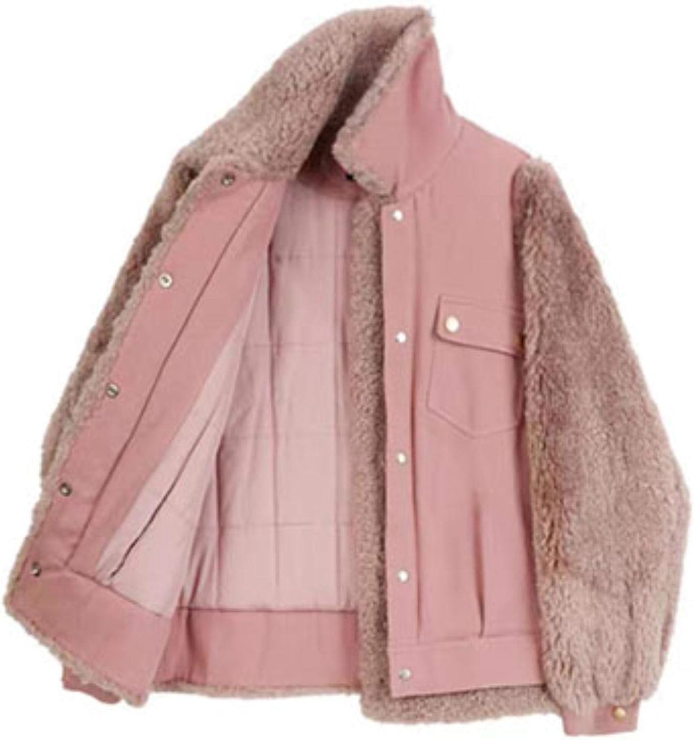 Faux Lamb Wool Spliced Parkas Jacket Lantern Long Sleeve