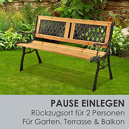 Juskys Gartenbank Sanremo - 2-Sitzer Holzbank mit Armlehnen & Rückenlehne - wetterfeste Sitzbank 122x54x73 cm - Seitenelemente aus Gusseisen – Bild 5