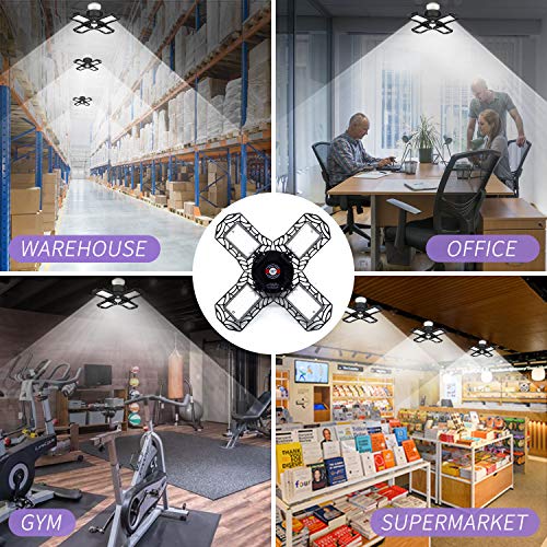 Werkstattlampe, 120W Led Deckenlampe Schwarz mit 12000 Lumen Verformbarem Vierblättrigem Panel, Led Lampe E27 für… – Bild 7
