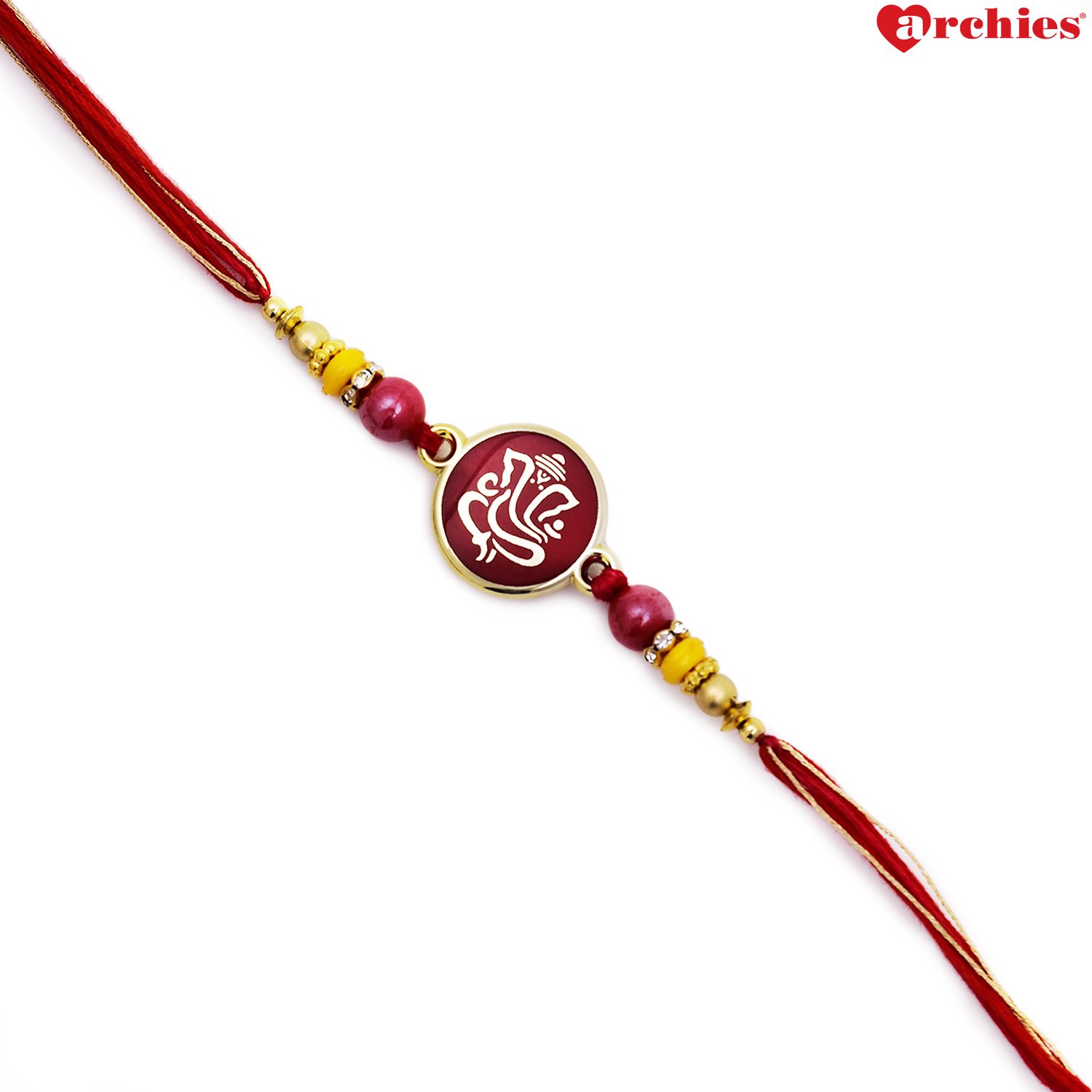 archies rakhi for brother red ganesha rakhi thread & roli-tika set of 2