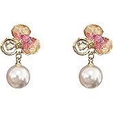 Solighter Sparkling Rhinestones Flower Pearl Earrings for Women Crystal Floral Earrings Daily Wear Party Jewelry