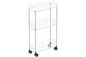 Yieach Clear 3 Tier Slim Rolling Storage Cart with Wheels,6.3″W Thin Shelf,Bathroom Storage Cabinet,Skinny Laundry Cart,Narrow Laundry Room Cart Between Washer and Dryer,Skinny Shelves for Small Space