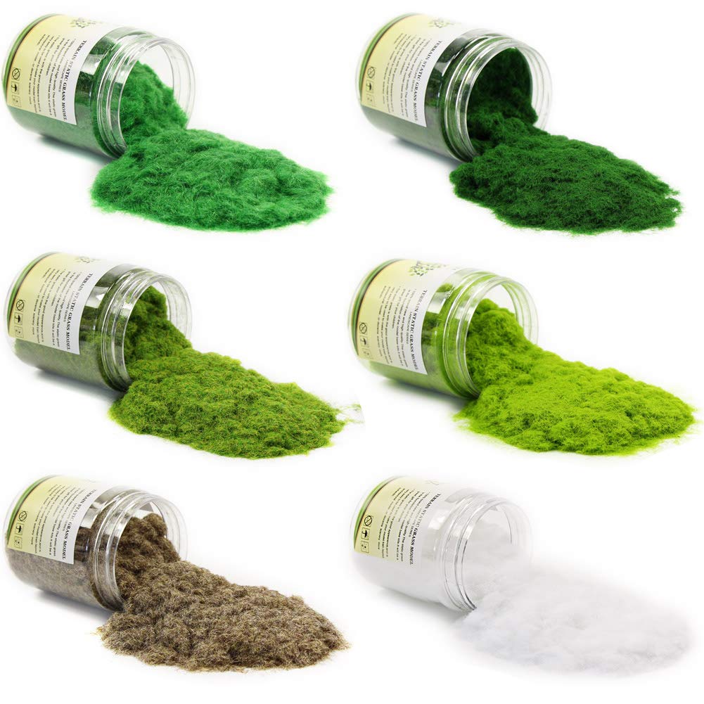 CFA5 6x 35g Mixed 2mm Static Grass Terrain Powder Green Fake Grass Fairy Garden Miniatures Landscape Artificial Sand Table Model Railway Layout