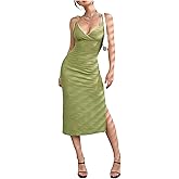 Floerns Women's Wrap V Neck Cami Dress Sleeveless Tie Shoulder Split Bodycon Midi Dresses