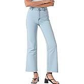 Women's Trendy High Waisted Straight Wide Leg Cropped Jeans Stretchy Denim Pants Frayed Hem