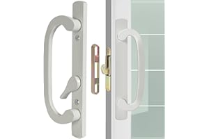 ACEPLANET Offset Position Non-Keyed Sliding Patio Door Handleset with Mortise Lock, 45° Keyway, 3-15/16" H.C., Fits 1-3/8" to 2-1/4" Thick Doors, No-Handed, White Diecast