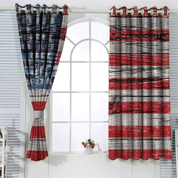 Rustic American USA Flag Curtains 108 Inches Long, Locker Curtains