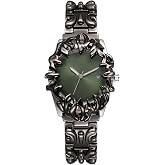 JewelryWe Punk Y2K Black Watch: Men Analog Quartz Alloy Wristwatch with Luminous Hands Date Removable Band Dark No Marker Dial Casual Gothic Steampunk Style for Father's Day