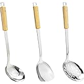 FJNATINH Wok Spatula and Ladle Skimmer Spoon - Stainless Steel Cooking Utensils Set of 3,Kitchen Wok Utensils Set