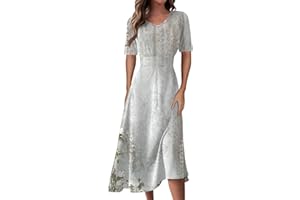 DOPOCQ Women's Spring Dresses 2024 Short Sleeve V Neck High Waist Chiffon Dress Summer Swing Maxi Dresses