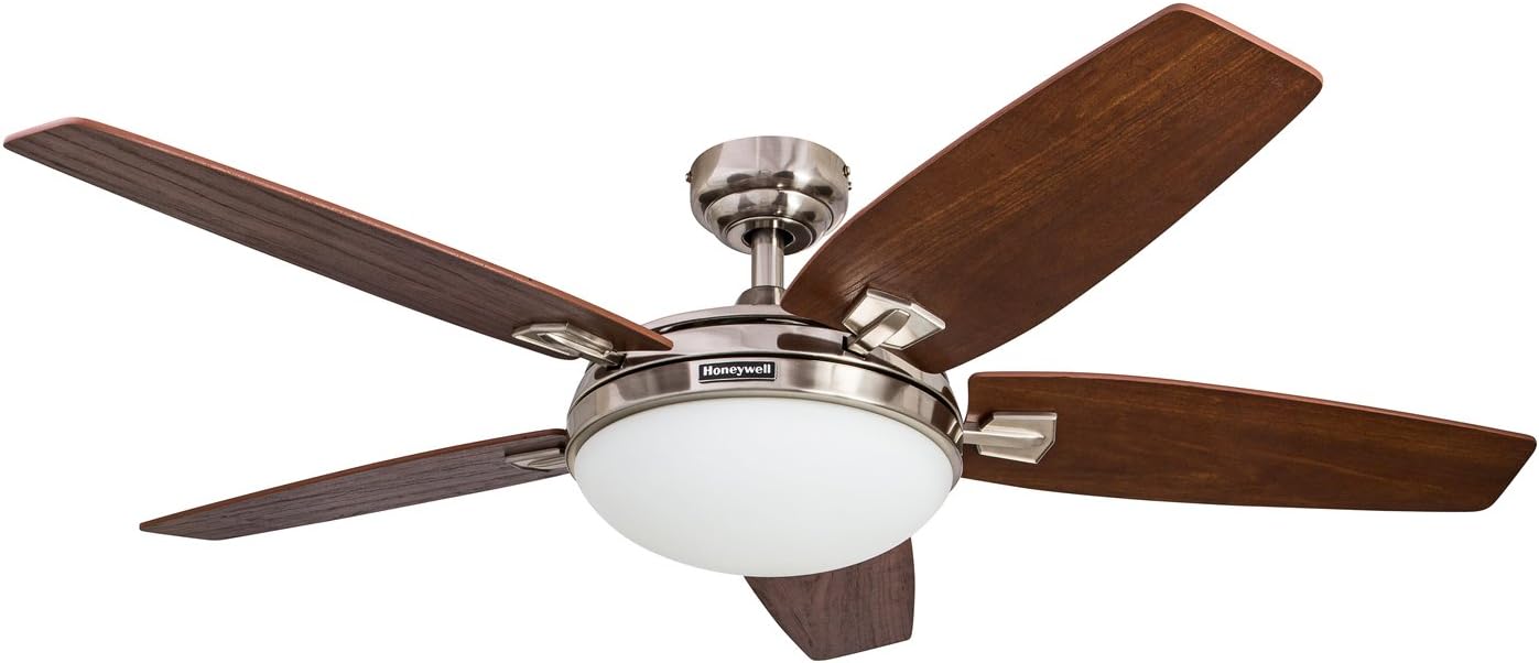 Honeywell Carmel 48 Inch Ceiling Fan With Integrated Light Kit And Remote Control Five Reversible California Redwood Mendoza Rosewood Blades Brushed