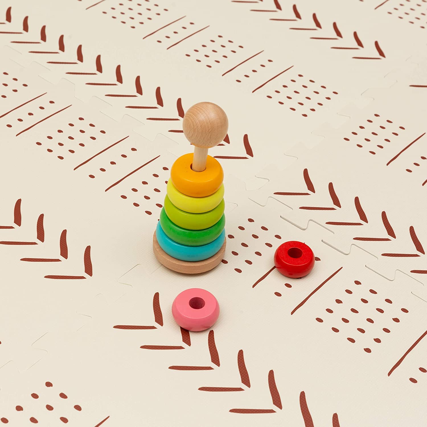 Childlike Behavior XL Baby Play Mat - 72 x 48-Inch Puzzle Play Mat with 6 Foam Floor Tiles - Interlocking Tummy Time Mats for Toddlers and Infants Playpen - Waterproof and Soft Crawling Mats - Beige