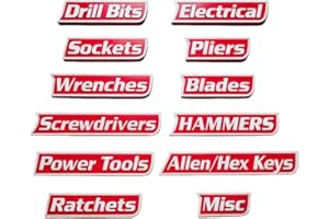 VOKOO Magnetic Tool Box Labels, Reusable Heavy Duty Magnetic Toolbox Labels for Garage, Workshop, Storage Bins, 12 Pcs/Red