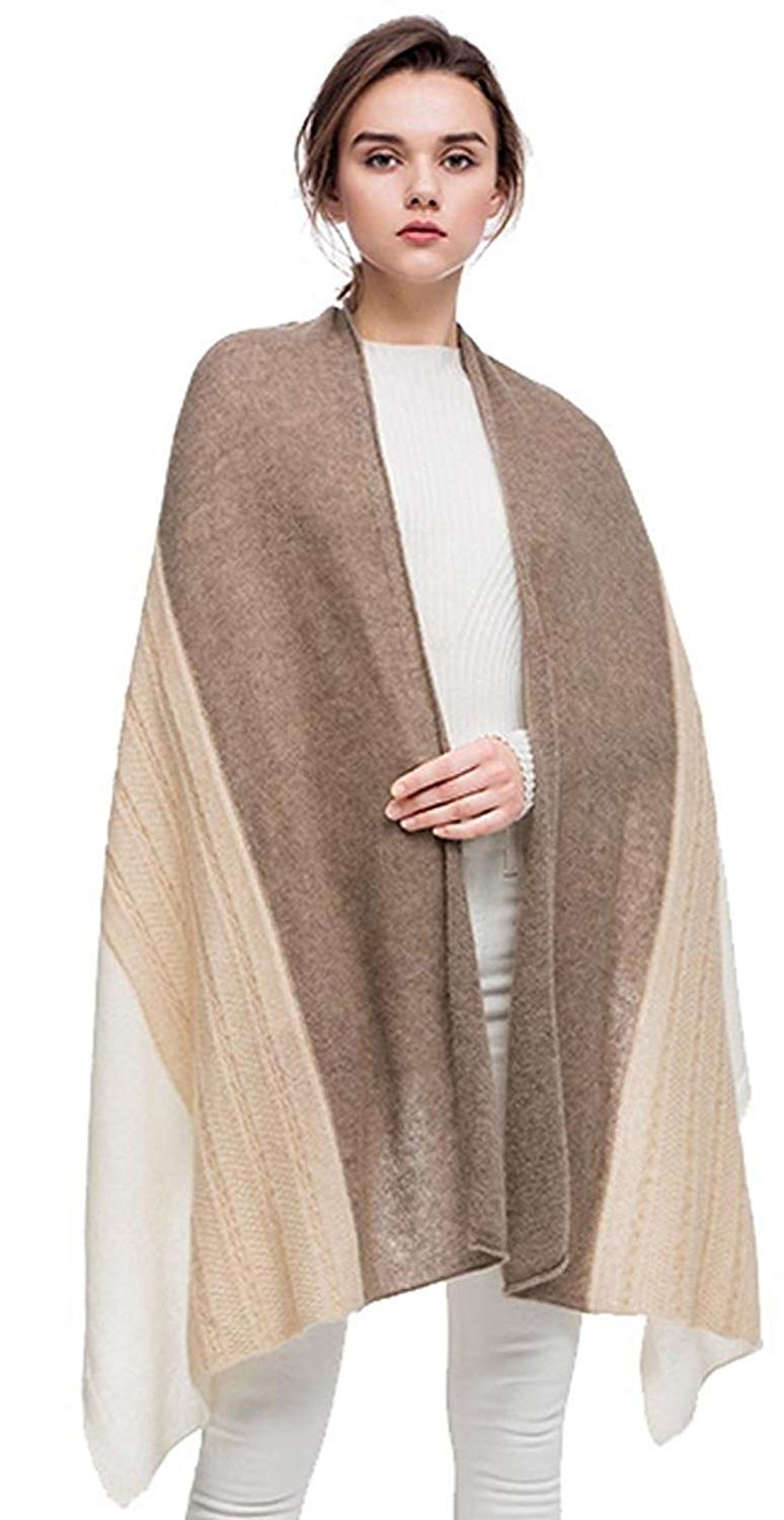 women scarves 100% Cashmere scarf Winter Wrap Pashmina Extra Large cashmere Shawl Contrast Color cable pattern Twist Knit (Beige)